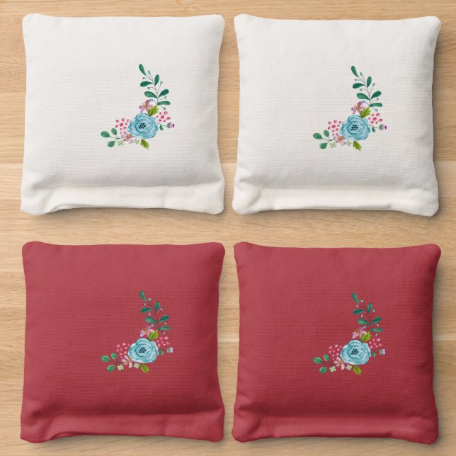 Corn Hole Bags Floral Roses Flowers  (Wood)