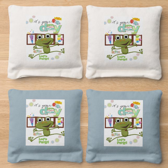 Corn Hole Bags Frog Happy Birthday  (Wood)