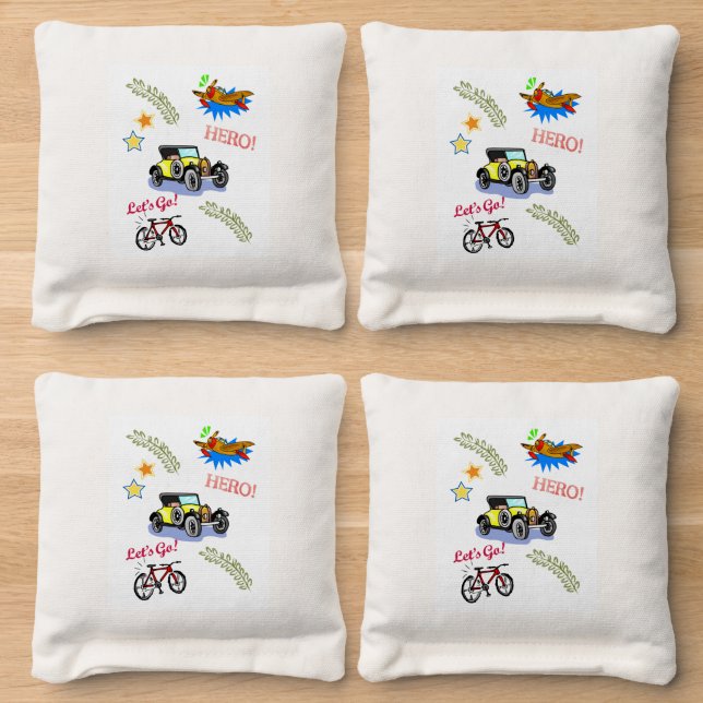 Corn Hole Bags Hero Bicycle Car Airplane  (Wood)