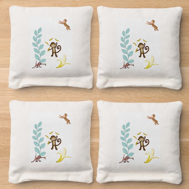 Corn Hole Bags Monkeys Bananas Leaves  (Wood)