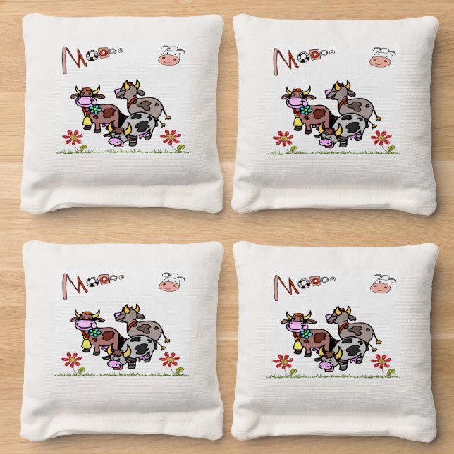 Corn Hole Bags Moo Cows Floral Grass  (Wood)
