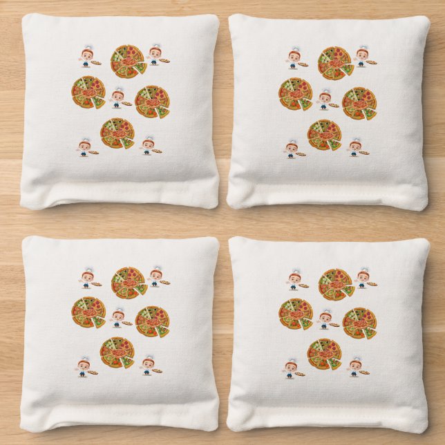 Corn Hole Bags Pizza  (Wood)