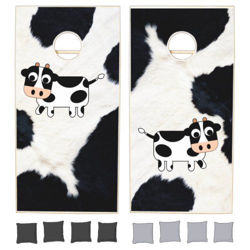 CORN HOLE SET Comical Cow Print Game Boards 8 Bags
