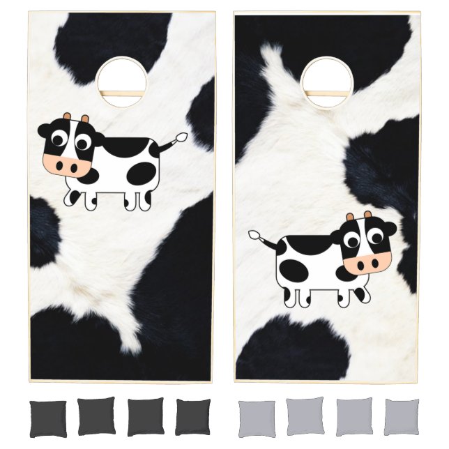 CORN HOLE SET Comical Cow Print Game Boards 8 Bags (Set)