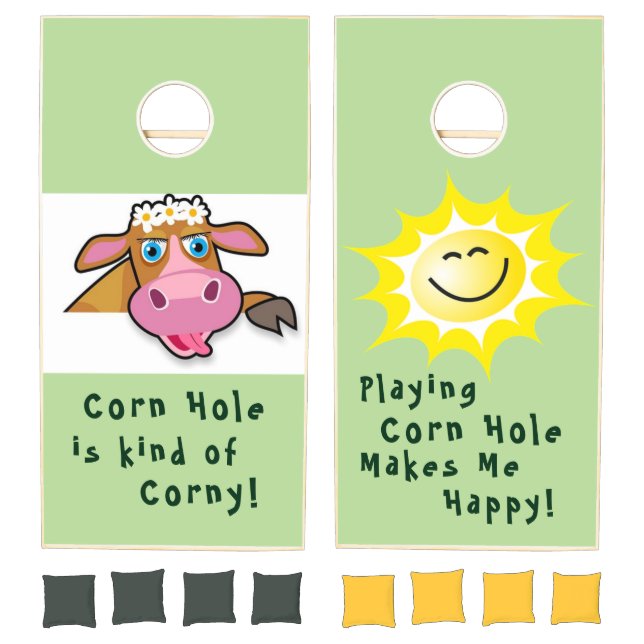 CORN HOLE SET Corny Cow & Sun Game Boards 8 Bags (Set)