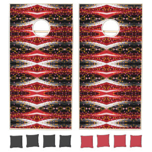 Corn hole Set Happy Abstract Red Black