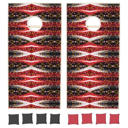Corn hole Set Happy Abstract Red Black 