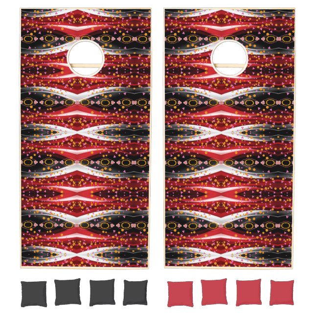 Corn hole Set Happy Abstract Red Black  (Set)