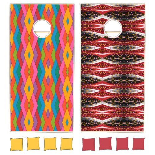 Corn hole Set Happy Colorful Triangles Abstract 