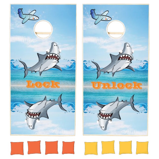 Corn hole Set Locks Shark Airplane Ocean (Set)