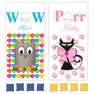 Corn Hole Set Owl Kitten Cat Paw Prints Hearts