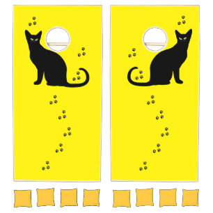 Corn Hole Sets Black Cat Paws Animals Yellow
