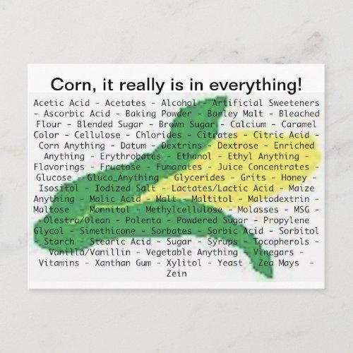 Corn is in everything _ corn allergen list postcard