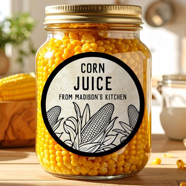 Corn juice label with black and white cobs (Creator Uploaded)