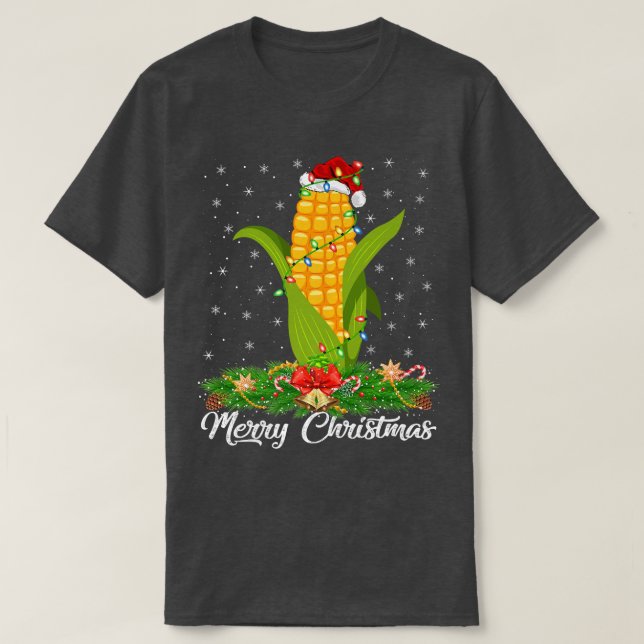 Corn Lighting Xmas Tree Matching Corn Santa Christ T-Shirt (Design Front)