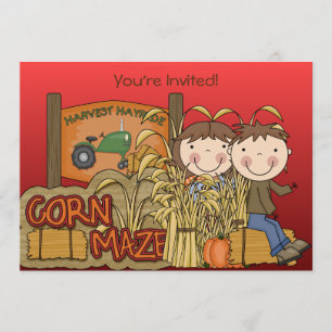 Corn Maze Autumn Party Invitations