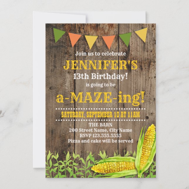 Corn Maze Birthday Invitation (Front)