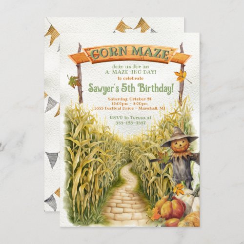 Corn Maze Fall Birthday Party Invitation
