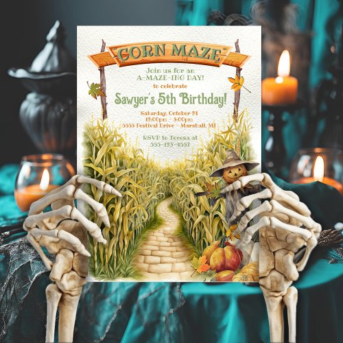 Corn Maze Fall Birthday Party Invitation