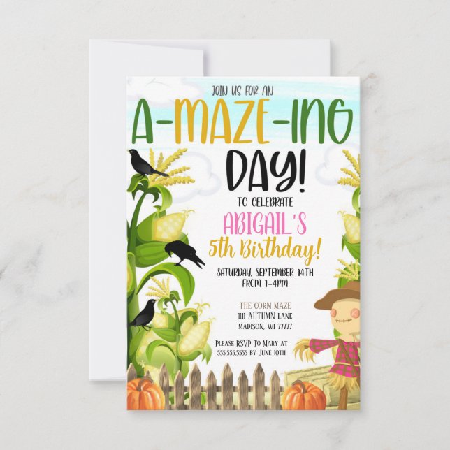 Corn Maze Girl's Birthday Invitation (Front)