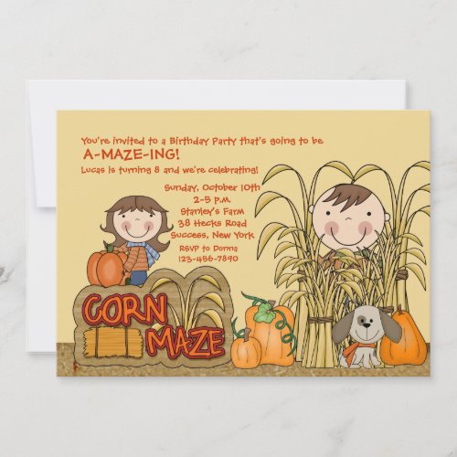 Corn Maze Party Boy Invitation