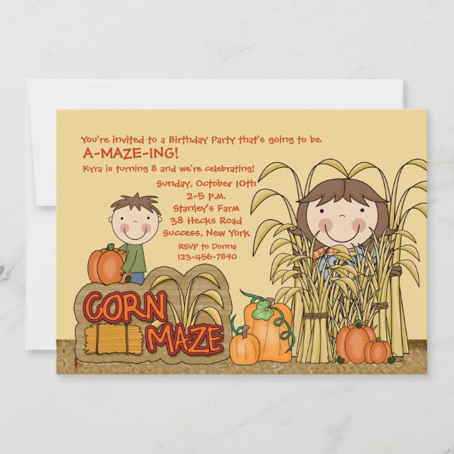 Corn Maze Party (Girl) Invitation (Front)