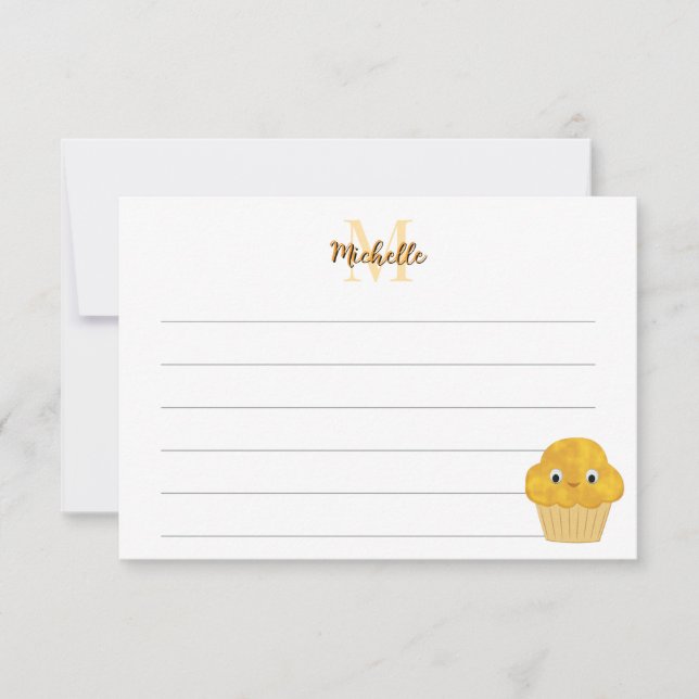  Corn Muffin Cute Drawing Lined Monogram  Note Card (Front)