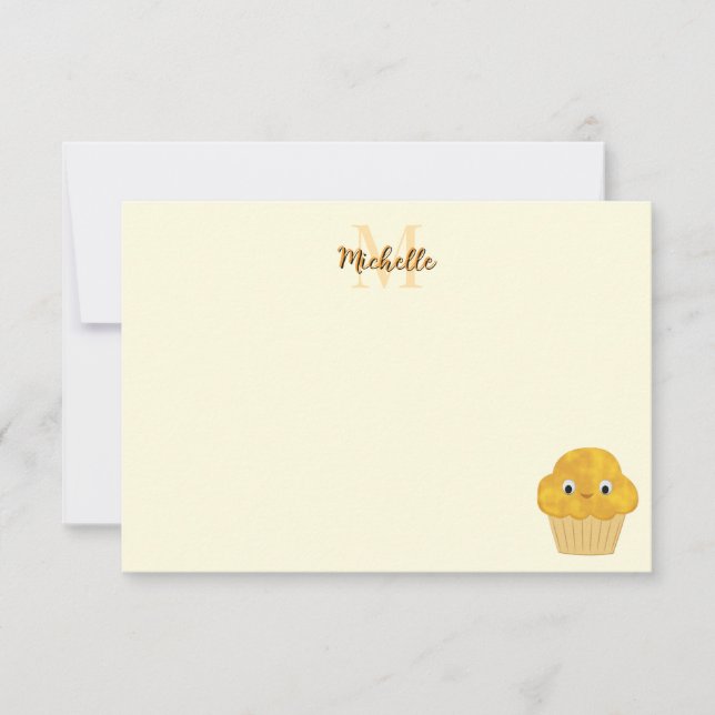  Corn Muffin Cute Drawing Monogram Cream Note Card (Front)