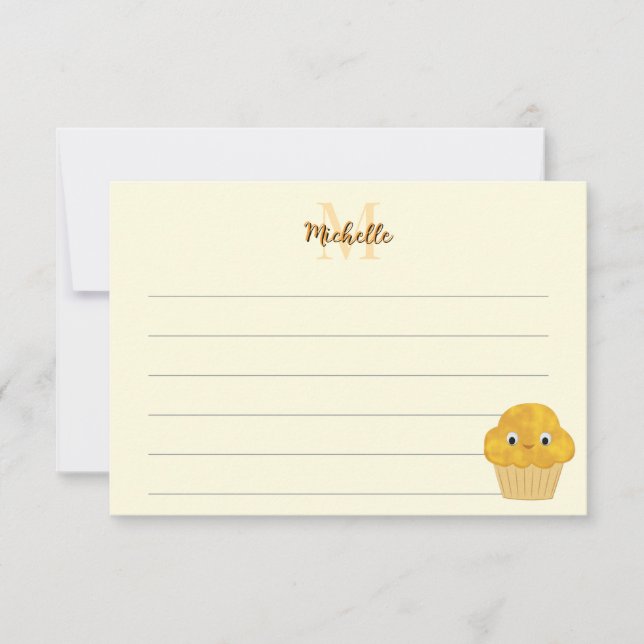  Corn Muffin Cute Drawing Monogram Lined Note Card (Front)