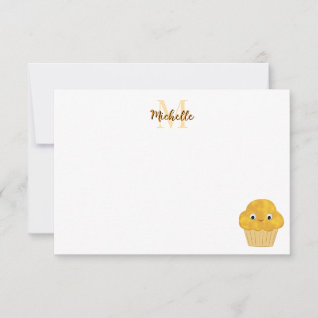  Corn Muffin Cute Drawing Monogram Personalized Note Card (Front)