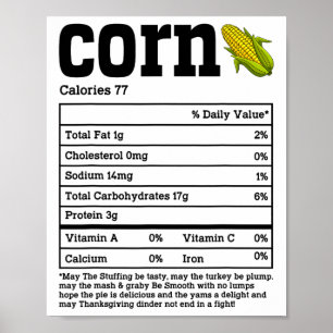 Corn Nutrition Facts Thanksgiving Food Men Women K Poster