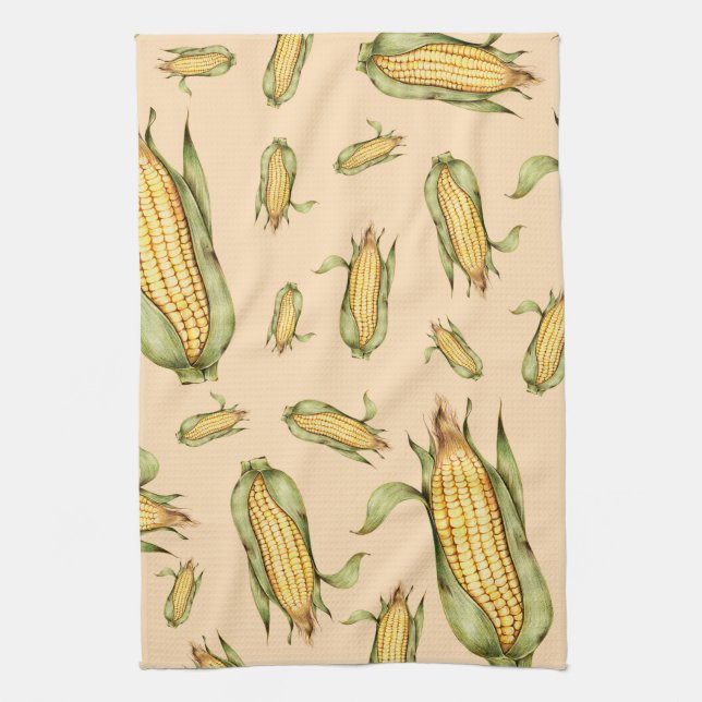 Corn on the Cob Pattern Kitchen Towel (Vertical)