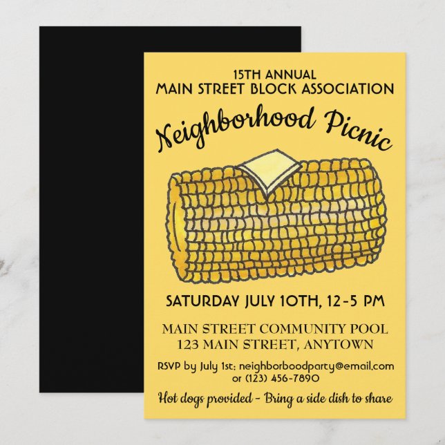 Corn on the Cob Reunion Picnic Cookout Block Party Invitation (Front/Back)