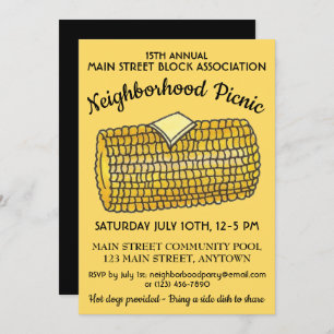Corn on the Cob Reunion Picnic Cookout Block Party Invitation