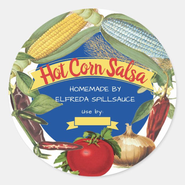Corn pepper salsa home canning personalized classic round sticker (Front)