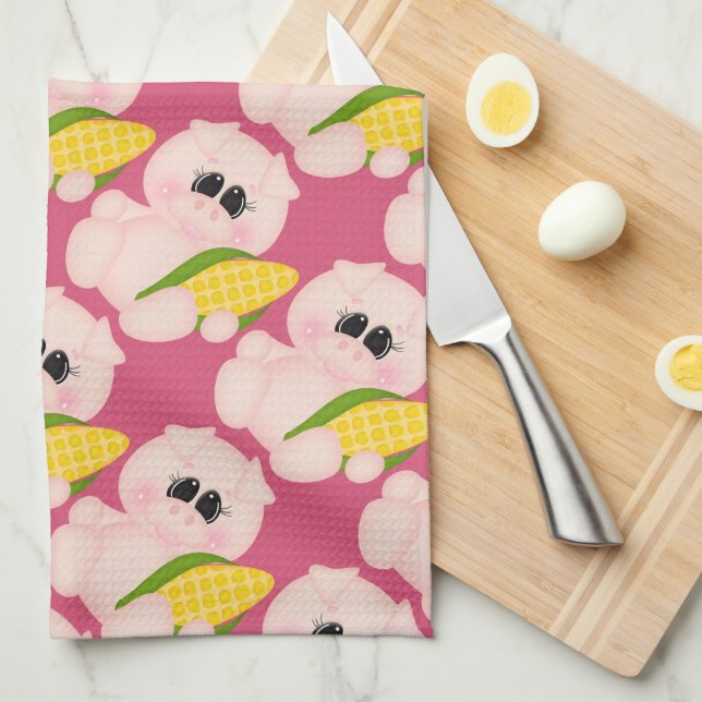 Corn Pig cartoon kitchen towel (Quarter Fold)