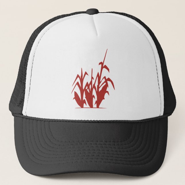 Corn Plant Field Silhouette Red Spring Grow Trucker Hat (Front)