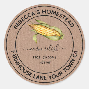 Corn Relish Kraft Paper Canning Jar Labels