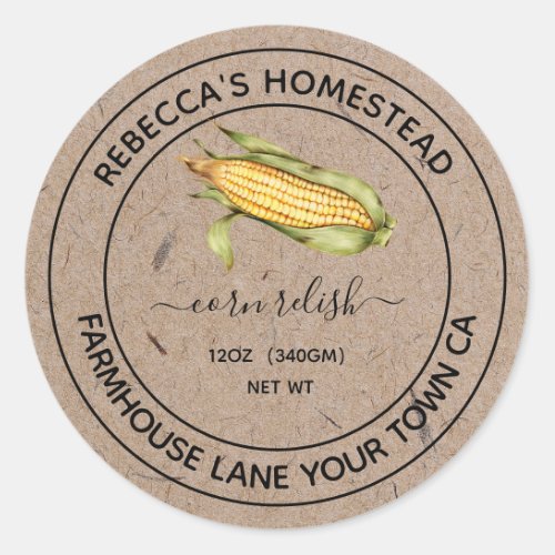 Corn Relish Kraft Paper Canning Jar Labels