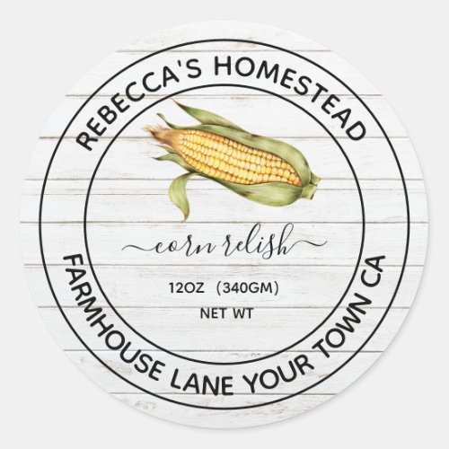 Corn Relish White Wash Wood Canning Jar Labels