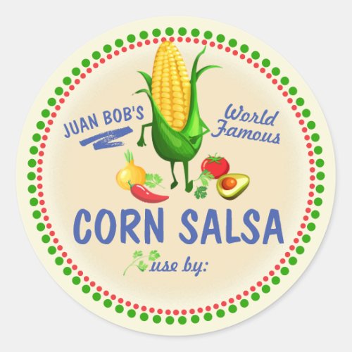 Corn salsa Mexican southwest personalized canning Classic Round Sticker