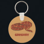 Corn Snake Orange Red Realistic Personalized Keychain<br><div class="desc">This keychain features a realistic style illustration of a coiled corn snake in dark red and orange. It's ready to be personalized with a name in dark reddish orange lettering. Makes a great gift for pet snake owners.</div>