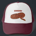 Corn Snake Orange Red Realistic Personalized Trucker Hat<br><div class="desc">This trucker's cap features a realistic style illustration of a coiled corn snake in dark red and orange. It's ready to be personalized with a name in reddish orange lettering. Makes a great gift for pet snake owners.</div>