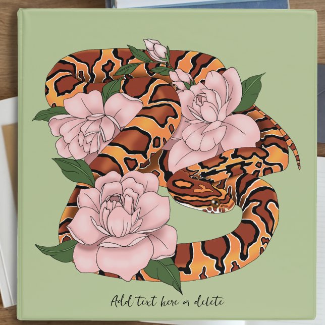 Corn Snake Pink Flowers Green 3 Ring Binder (Creator Uploaded)