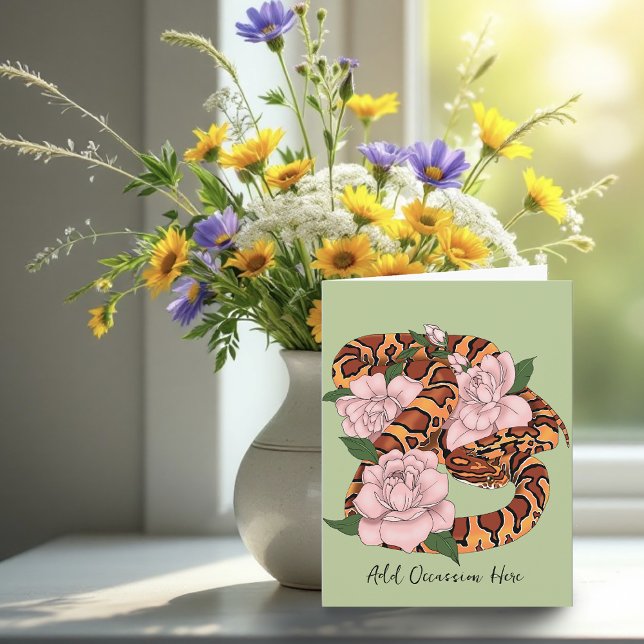 Corn Snake Pink Flowers Green Card (Creator Uploaded)
