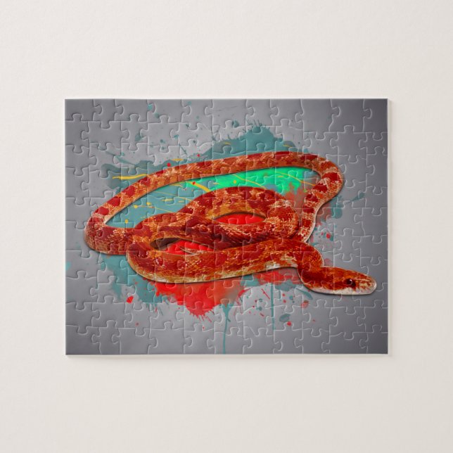 Corn Snake Watercolor Rainbow Color Jigsaw Puzzle (Horizontal)