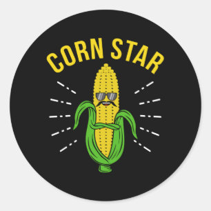 Corn Star Corn On the Cob Day Funny Corn Meme Pun Classic Round Sticker