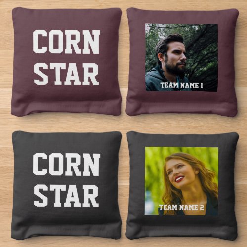 Corn Star Funny Photo and Team Name Cornhole Bags