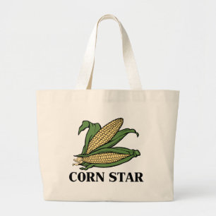 Corn Star Funny Vegetable Pun BBQ Humor Large Tote Bag