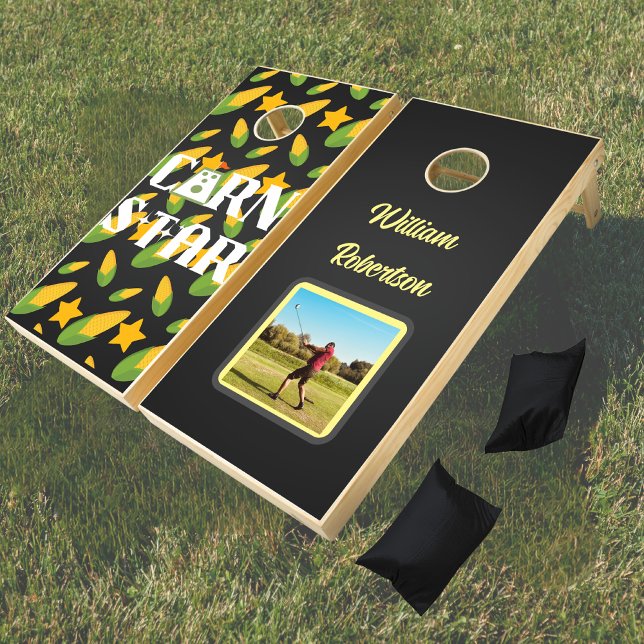 "Corn Star" personalized photo and monogram  Cornhole Set (Creator Uploaded)